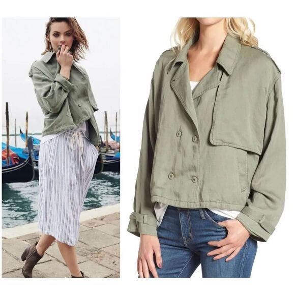 RAILS Medium Barclay Utility Jacket Cropped Military Pea Coat Sage Green sz Smal - Picture 1 of 5